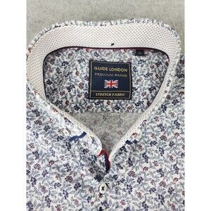Guide London Shirt Men XL White Red Blue Geometric Floral Preppy Short Sleeve UK